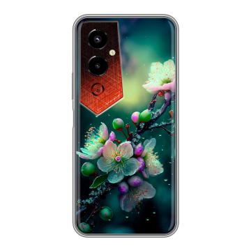 Силиконовый чехол на Tecno Pova 4 Pro с принтом Цветы и мрамор