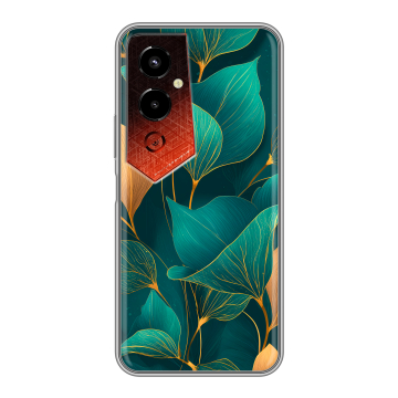 Силиконовый чехол на Tecno Pova 4 Pro с принтом Листья и золото