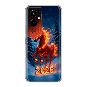 Силиконовый чехол на Tecno Pova 4 Pro с принтом Новый год коня