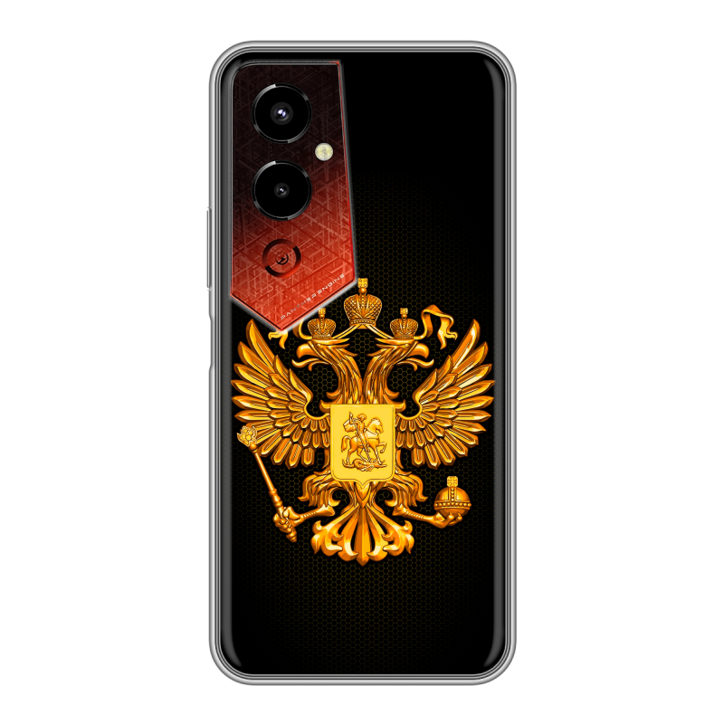 Силиконовый чехол на Tecno Pova 4 Pro с принтом Герб России желтый Силиконовый чехол на Tecno Pova 4 Pro с принтом Герб России желтый