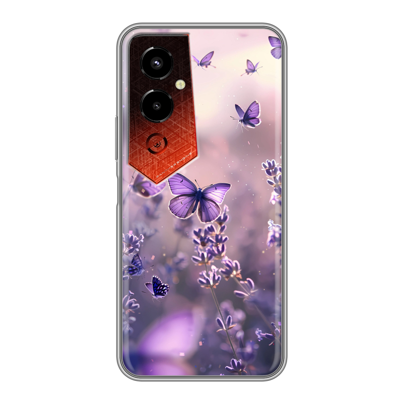 Силиконовый чехол на Tecno Pova 4 Pro с принтом бабочки и лаванда Силиконовый чехол на Tecno Pova 4 Pro с принтом бабочки и лаванда