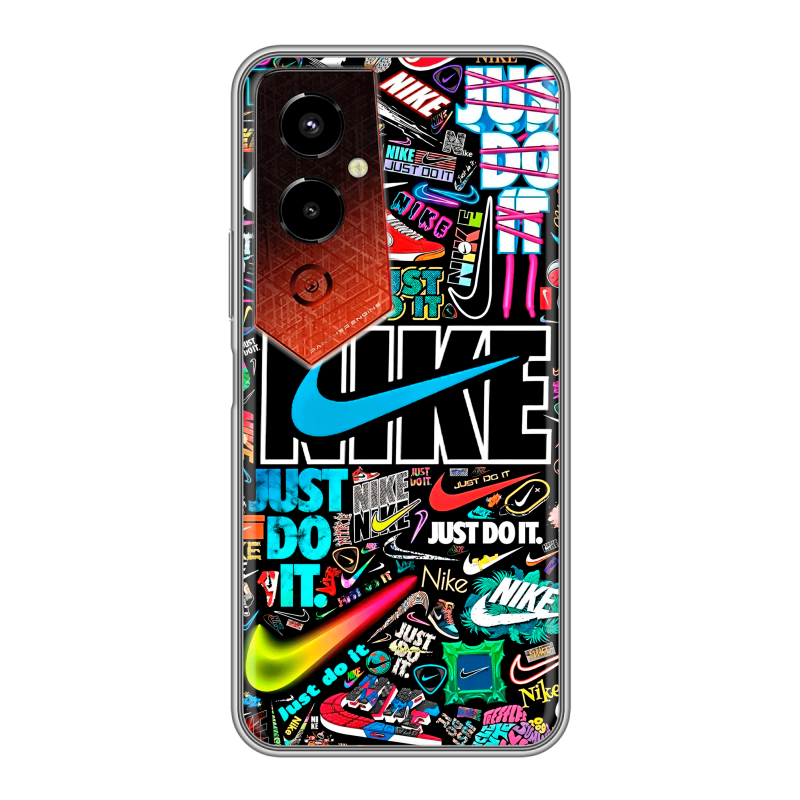 Силиконовый чехол на Tecno Pova 4 Pro с принтом найк nike черный Силиконовый чехол на Tecno Pova 4 Pro с принтом найк nike черный