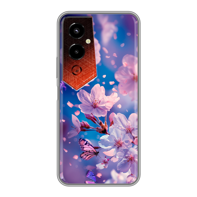 Силиконовый чехол на Tecno Pova 4 Pro с принтом цветы бабочки Силиконовый чехол на Tecno Pova 4 Pro с принтом цветы бабочки