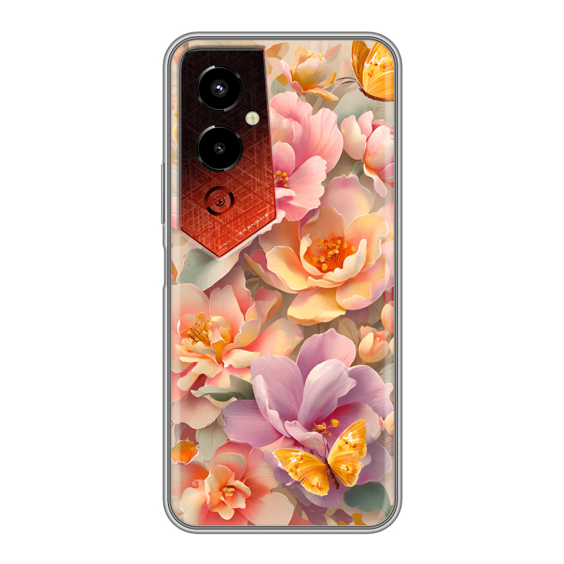 Силиконовый чехол на Tecno Pova 4 Pro с принтом Цветы и бабочки Силиконовый чехол на Tecno Pova 4 Pro с принтом Цветы и бабочки