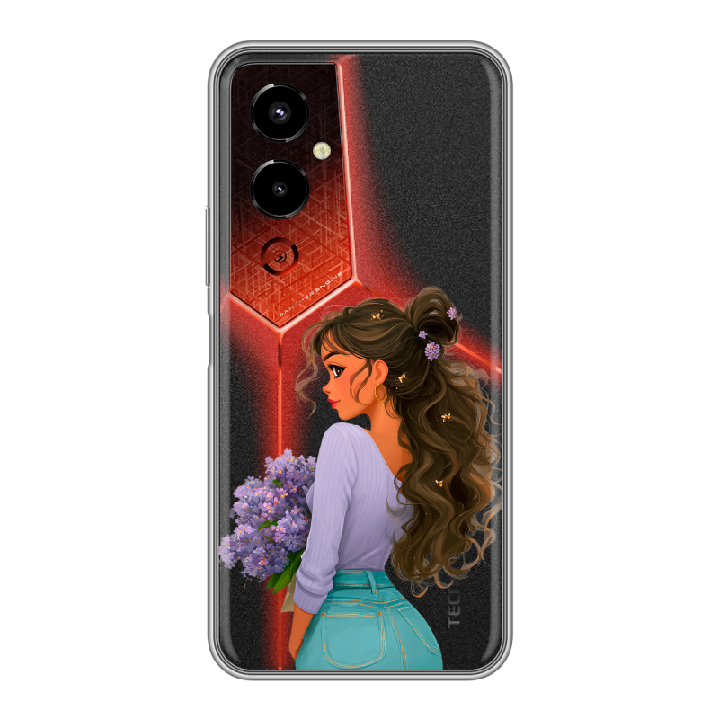Силиконовый чехол на Tecno Pova 4 Pro с принтом девушка цветы Силиконовый чехол на Tecno Pova 4 Pro с принтом девушка цветы