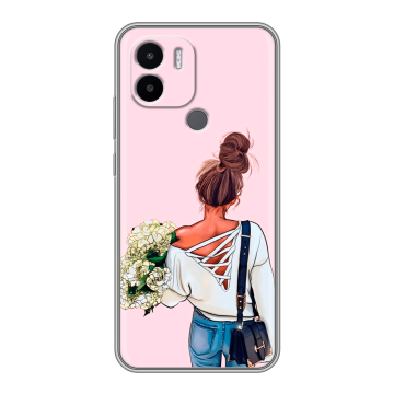 Силиконовый чехол на Xiaomi Redmi A1 Plus с принтом Девушка и букет