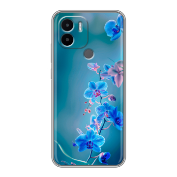 Силиконовый чехол на Xiaomi Redmi A1 Plus с принтом Голубые цветы Силиконовый чехол на Xiaomi Redmi A1 Plus с принтом Голубые цветы
