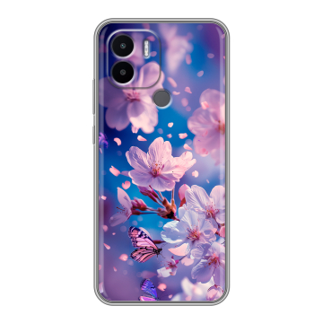 Силиконовый чехол на Xiaomi Redmi A1 Plus с принтом цветы бабочки Силиконовый чехол на Xiaomi Redmi A1 Plus с принтом цветы бабочки