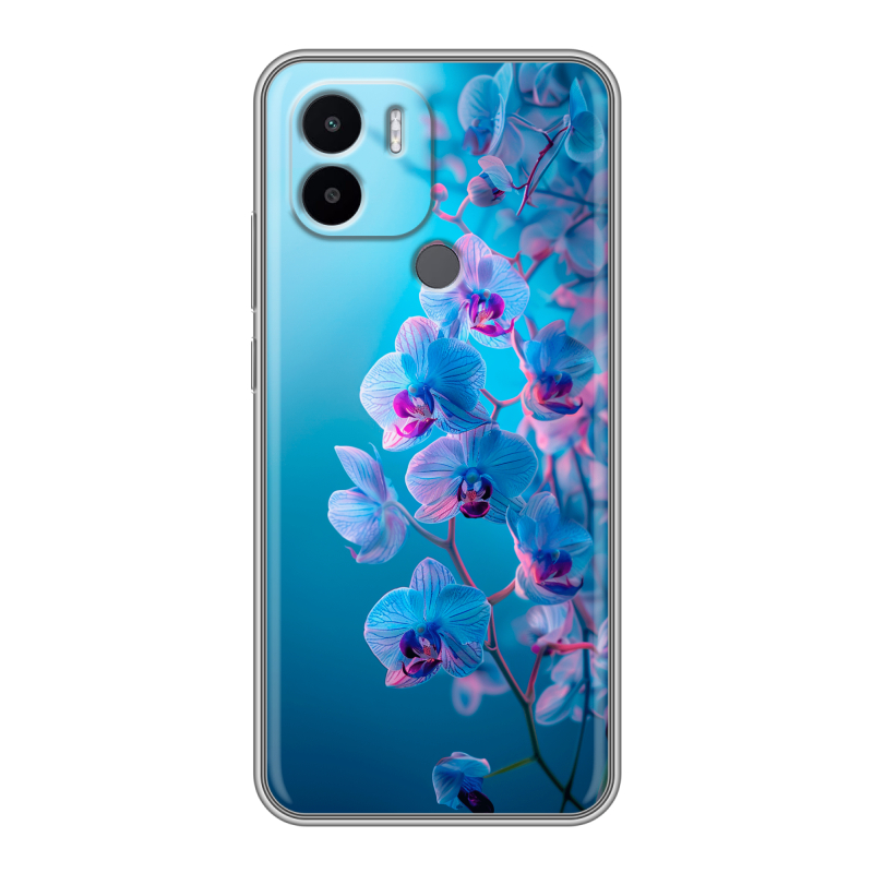 Силиконовый чехол на Xiaomi Redmi A1 Plus с принтом голубые орхидеи Силиконовый чехол на Xiaomi Redmi A1 Plus с принтом голубые орхидеи