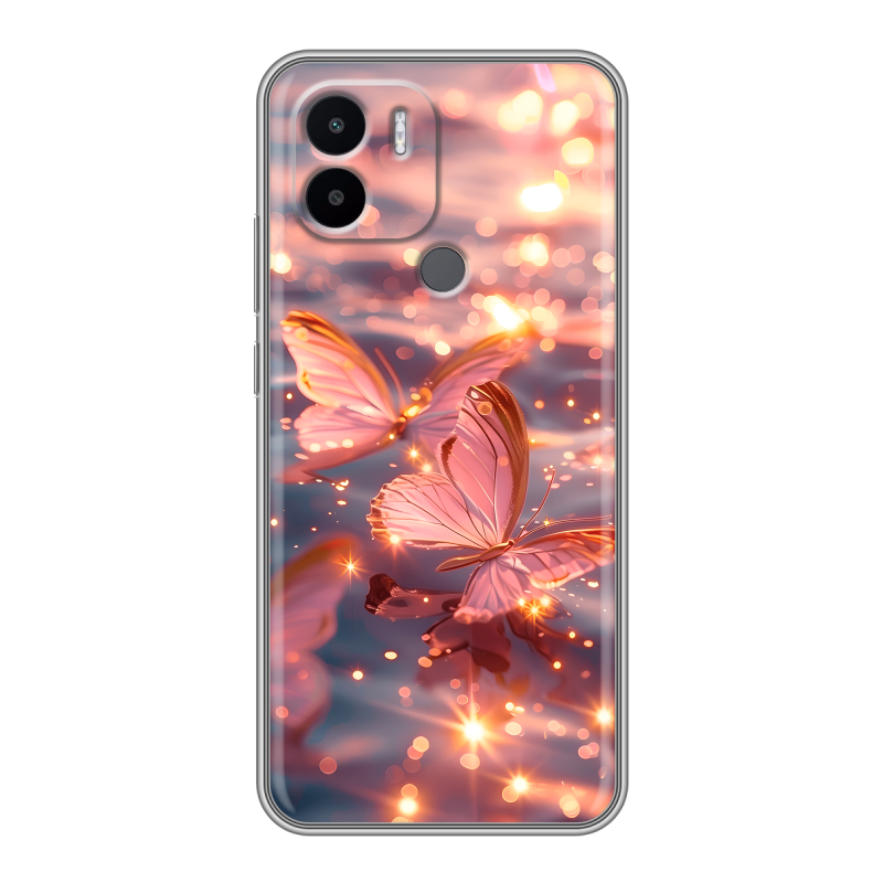 Силиконовый чехол на Xiaomi Redmi A1 Plus с принтом бабочки розовые Силиконовый чехол на Xiaomi Redmi A1 Plus с принтом бабочки розовые