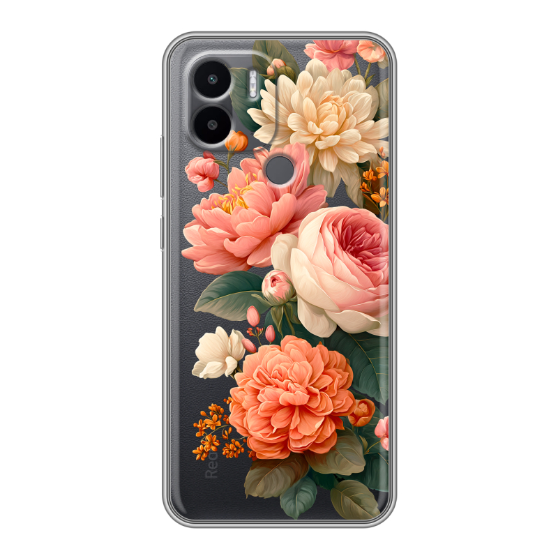 Силиконовый противоударный чехол на Xiaomi Redmi A1 Plus с принтом цветы Силиконовый противоударный чехол на Xiaomi Redmi A1 Plus с принтом цветы