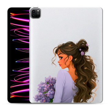 Силиконовый чехол на Ipad Pro 12.9 (2022) с принтом девушка цветы