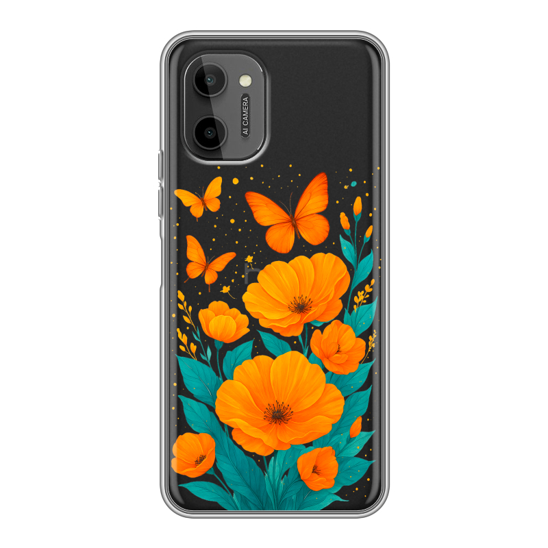 Силиконовый чехол на HTC Wildfire E Plus с принтом цветы бабочки Силиконовый чехол на HTC Wildfire E Plus с принтом цветы бабочки