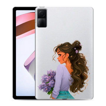 Силиконовый чехол на Xiaomi RedMi Pad с принтом девушка цветы