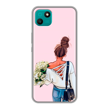 Силиконовый чехол на Wiko T10 с принтом Девушка и букет Силиконовый чехол на Wiko T10 с принтом Девушка и букет