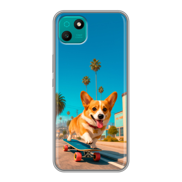 Силиконовый чехол на Wiko T10 с принтом Корги на скейте Силиконовый чехол на Wiko T10 с принтом Корги на скейте