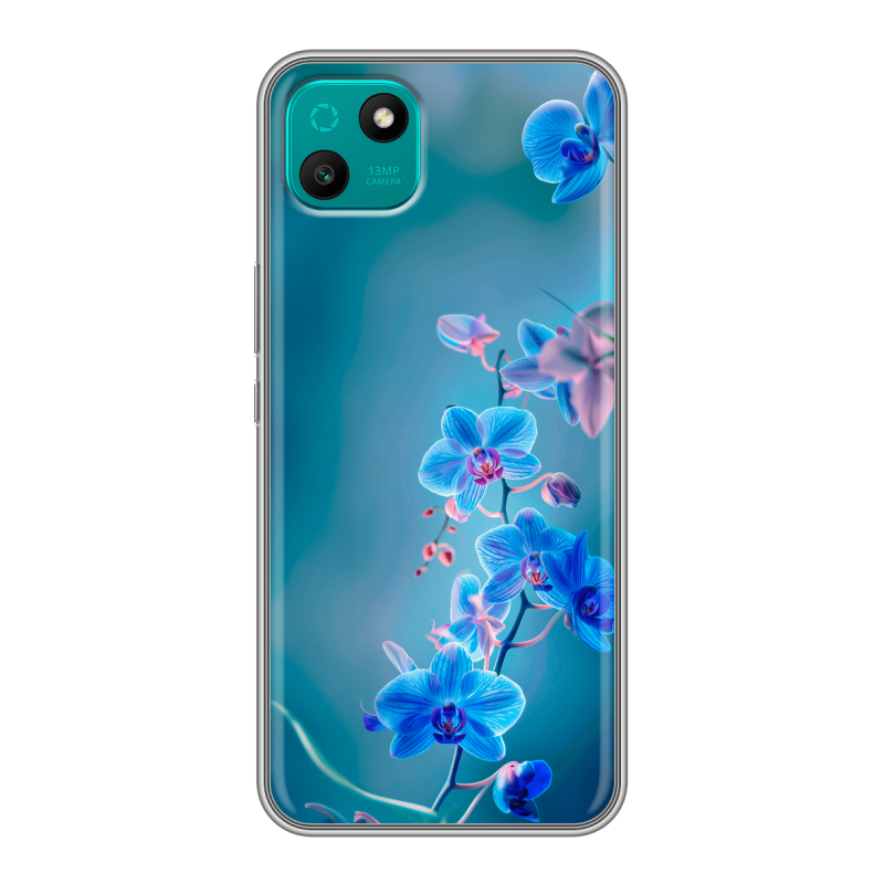 Силиконовый чехол на Wiko T10 с принтом Голубые цветы Силиконовый чехол на Wiko T10 с принтом Голубые цветы