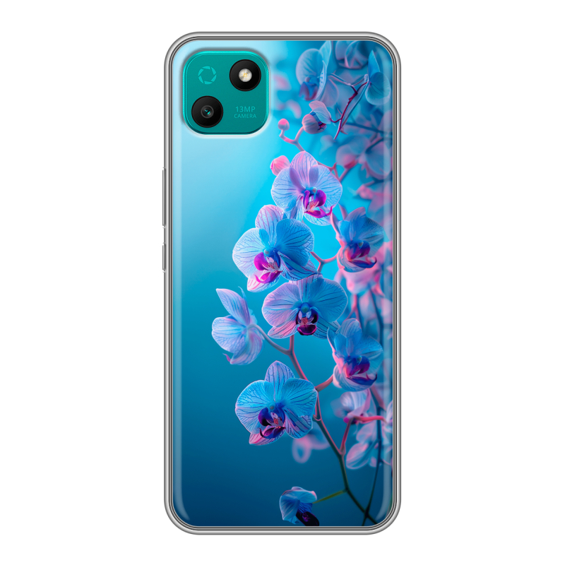 Силиконовый чехол на Wiko T10 с принтом голубые орхидеи Силиконовый чехол на Wiko T10 с принтом голубые орхидеи