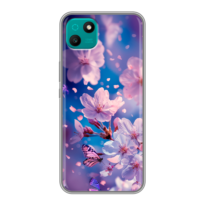 Силиконовый чехол на Wiko T10 с принтом цветы бабочки Силиконовый чехол на Wiko T10 с принтом цветы бабочки