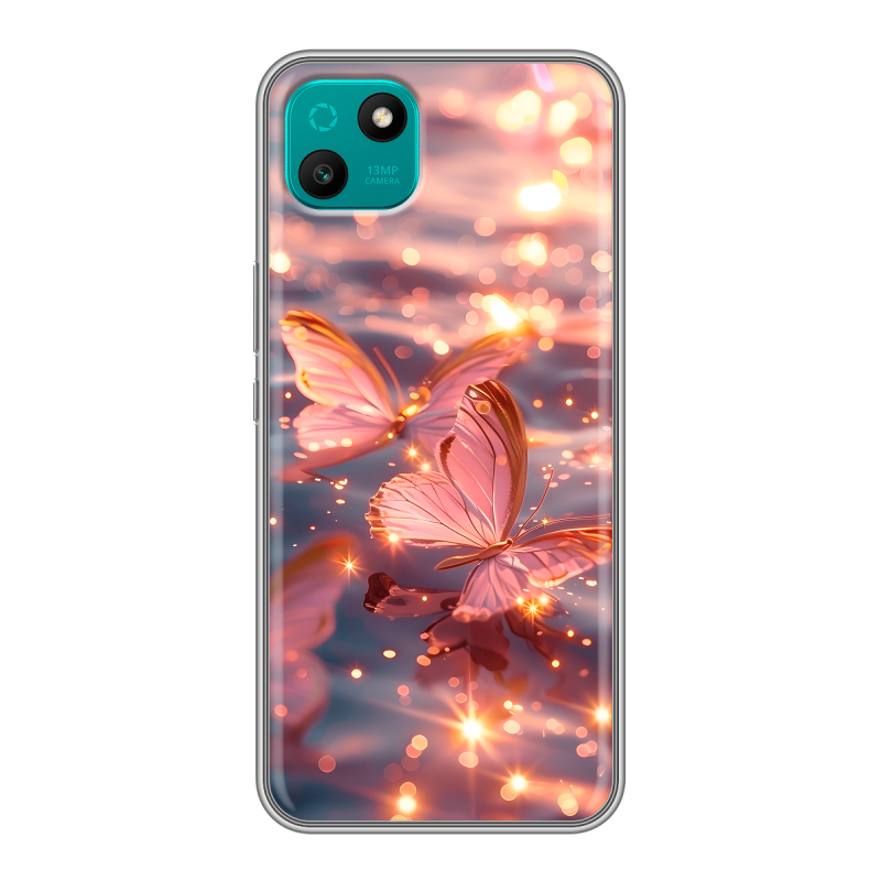 Силиконовый чехол на Wiko T10 с принтом бабочки розовые Силиконовый чехол на Wiko T10 с принтом бабочки розовые
