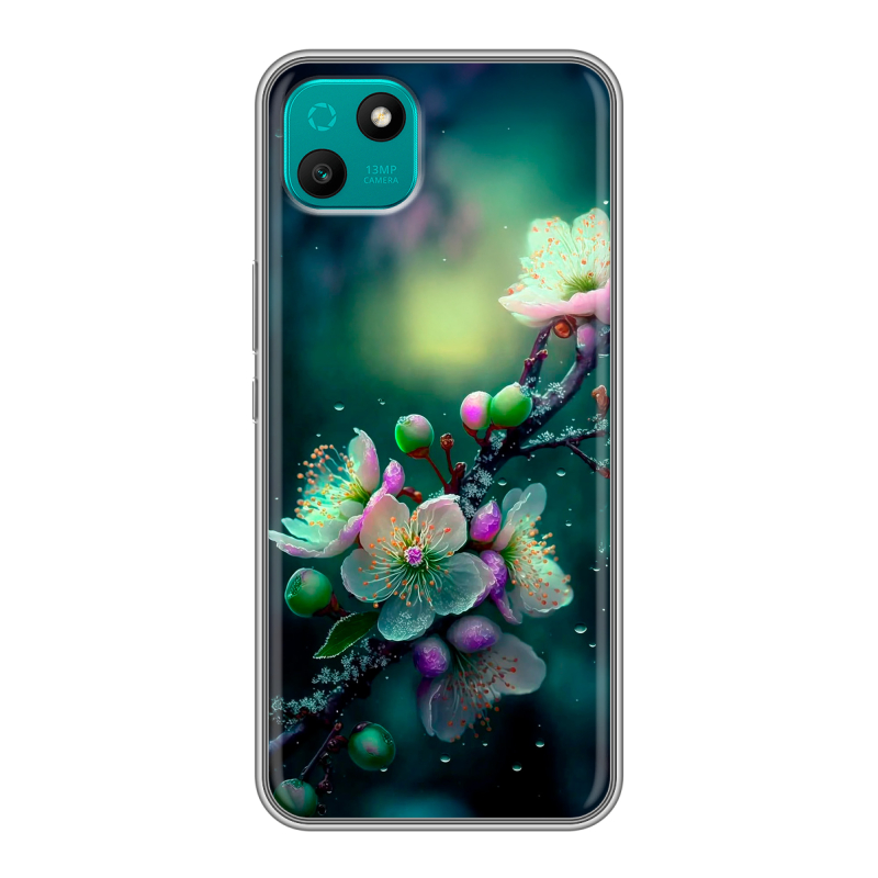 Силиконовый чехол на Wiko T10 с принтом Цветы и мрамор Силиконовый чехол на Wiko T10 с принтом Цветы и мрамор