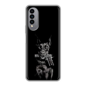 Силиконовый чехол на Wiko T50 с принтом Доберман и пистолет Силиконовый чехол на Wiko T50 с принтом Доберман и пистолет