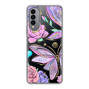 Силиконовый чехол на Wiko T50 с принтом Бабочки и цветы