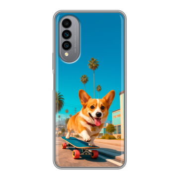 Силиконовый чехол на Wiko T50 с принтом Корги на скейте