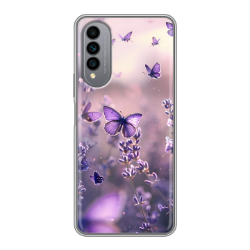 Силиконовый чехол на Wiko T50 с принтом бабочки и лаванда
