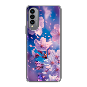 Силиконовый чехол на Wiko T50 с принтом цветы бабочки