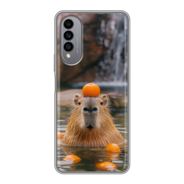 Силиконовый чехол на Wiko T50 с принтом Капибара с апельсином Силиконовый чехол на Wiko T50 с принтом Капибара с апельсином