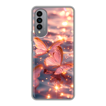 Силиконовый чехол на Wiko T50 с принтом бабочки розовые