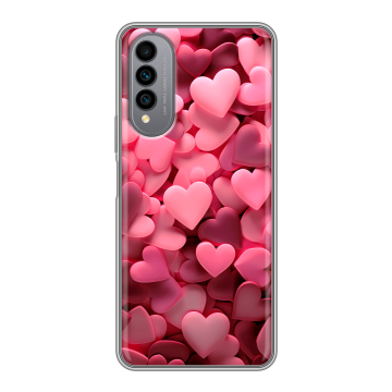 Силиконовый чехол на Wiko T50 с принтом розовые сердечки
