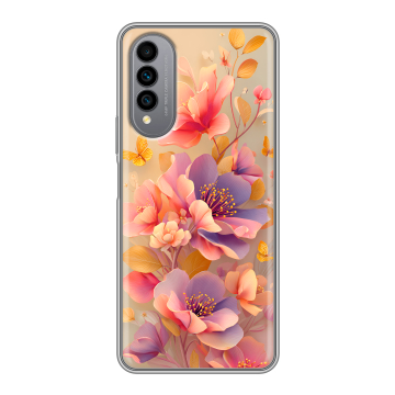 Силиконовый чехол на Wiko T50 с принтом Цветы и бабочки Силиконовый чехол на Wiko T50 с принтом Цветы и бабочки