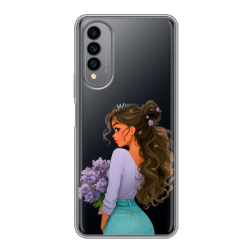 Силиконовый чехол на Wiko T50 с принтом девушка цветы Силиконовый чехол на Wiko T50 с принтом девушка цветы