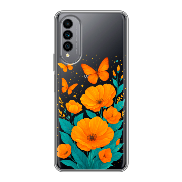 Силиконовый чехол на Wiko T50 с принтом цветы бабочки Силиконовый чехол на Wiko T50 с принтом цветы бабочки