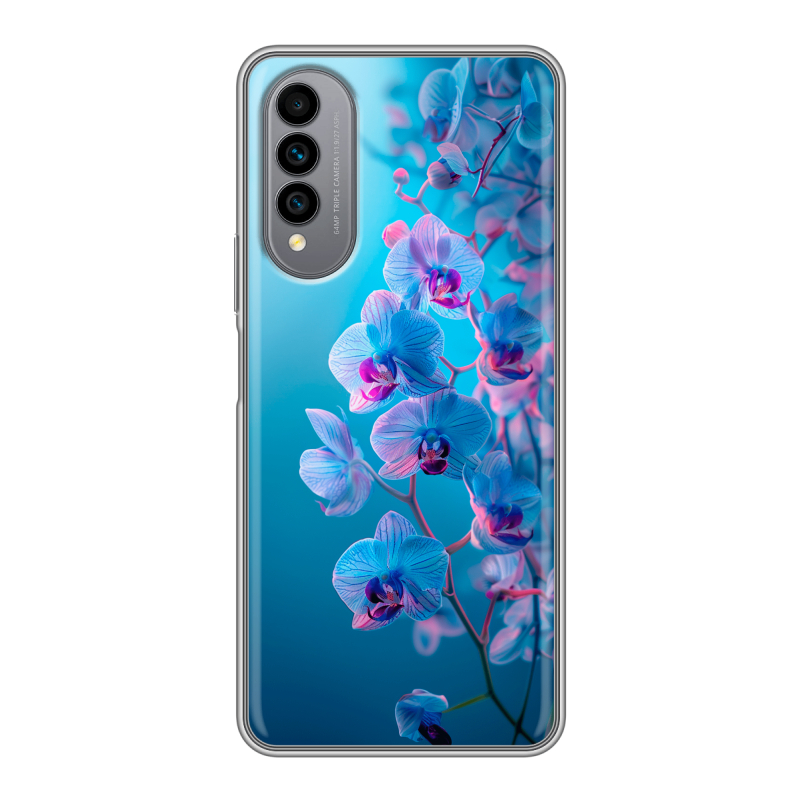 Силиконовый чехол на Wiko T50 с принтом голубые орхидеи Силиконовый чехол на Wiko T50 с принтом голубые орхидеи