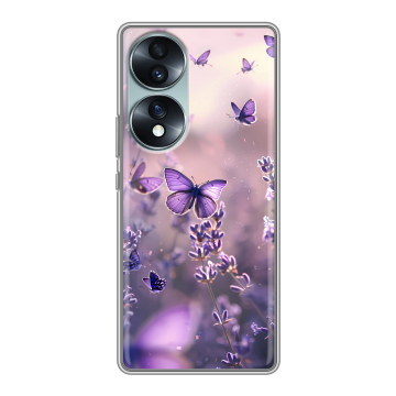 Силиконовый чехол на Huawei Honor 70 с принтом бабочки и лаванда Силиконовый чехол на Huawei Honor 70 с принтом бабочки и лаванда