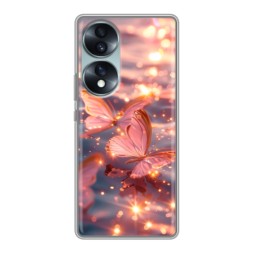 Силиконовый чехол на Huawei Honor 70 с принтом бабочки розовые Силиконовый чехол на Huawei Honor 70 с принтом бабочки розовые