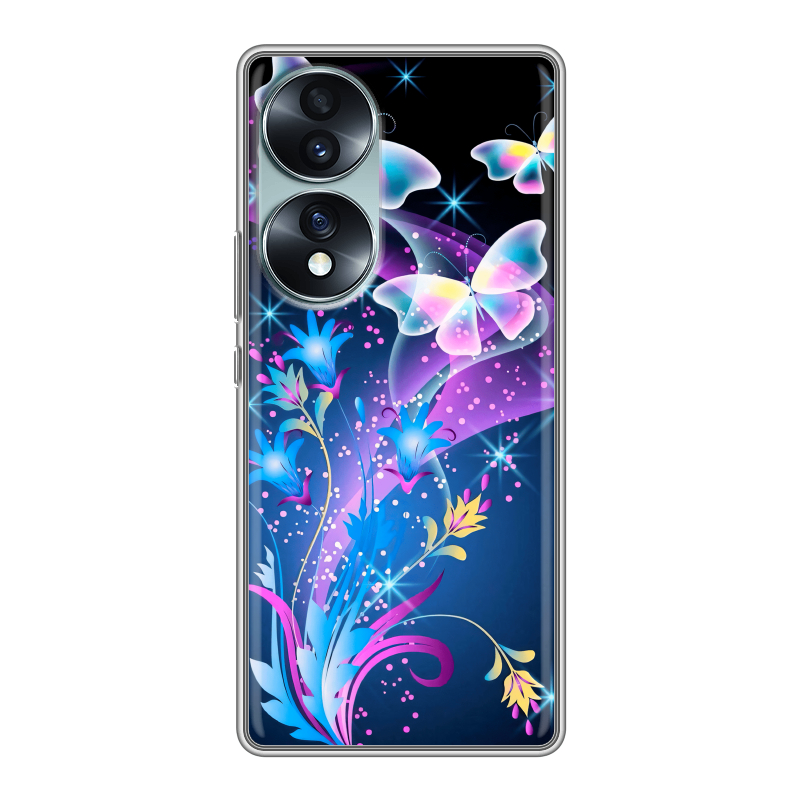 Силиконовый противоударный чехол на Huawei Honor 70 с принтом Бабочки Силиконовый противоударный чехол на Huawei Honor 70 с принтом Бабочки