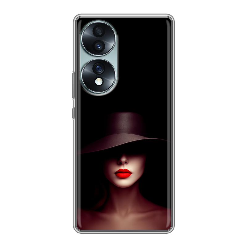 Силиконовый противоударный чехол на Huawei Honor 70 с принтом Девушка в шляпе Силиконовый противоударный чехол на Huawei Honor 70 с принтом Девушка в шляпе