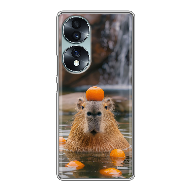 Силиконовый чехол на Huawei Honor 70 с принтом Капибара с апельсином Силиконовый чехол на Huawei Honor 70 с принтом Капибара с апельсином
