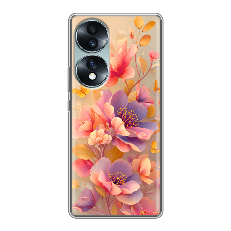 Силиконовый противоударный чехол на Huawei Honor 70 с принтом Цветы и бабочки Силиконовый противоударный чехол на Huawei Honor 70 с принтом Цветы и бабочки