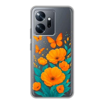 Силиконовый чехол на Infinix Zero 20 с принтом цветы бабочки