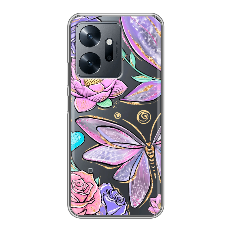Силиконовый чехол на Infinix Zero 20 с принтом Бабочки и цветы Силиконовый чехол на Infinix Zero 20 с принтом Бабочки и цветы