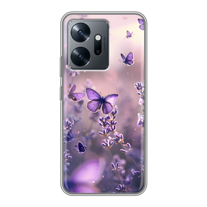 Силиконовый чехол на Infinix Zero 20 с принтом бабочки и лаванда Силиконовый чехол на Infinix Zero 20 с принтом бабочки и лаванда