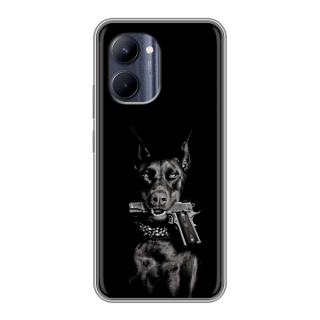 Силиконовый чехол на Realme C33 с принтом Доберман и пистолет Силиконовый чехол на Realme C33 с принтом Доберман и пистолет