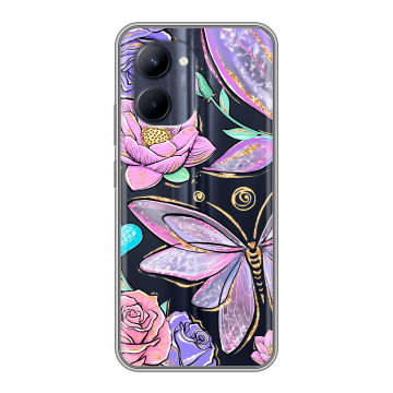 Силиконовый чехол на Realme C33 с принтом Бабочки и цветы