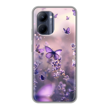 Силиконовый чехол на Realme C33 с принтом бабочки и лаванда Силиконовый чехол на Realme C33 с принтом бабочки и лаванда