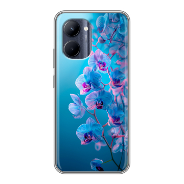 Силиконовый чехол на Realme C33 с принтом голубые орхидеи Силиконовый чехол на Realme C33 с принтом голубые орхидеи